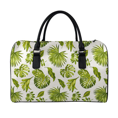 Light Tropical Leaf Pattern Print Leather Duffle Bag