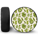 Light Tropical Leaf Pattern Print Leather Spare Tire Cover