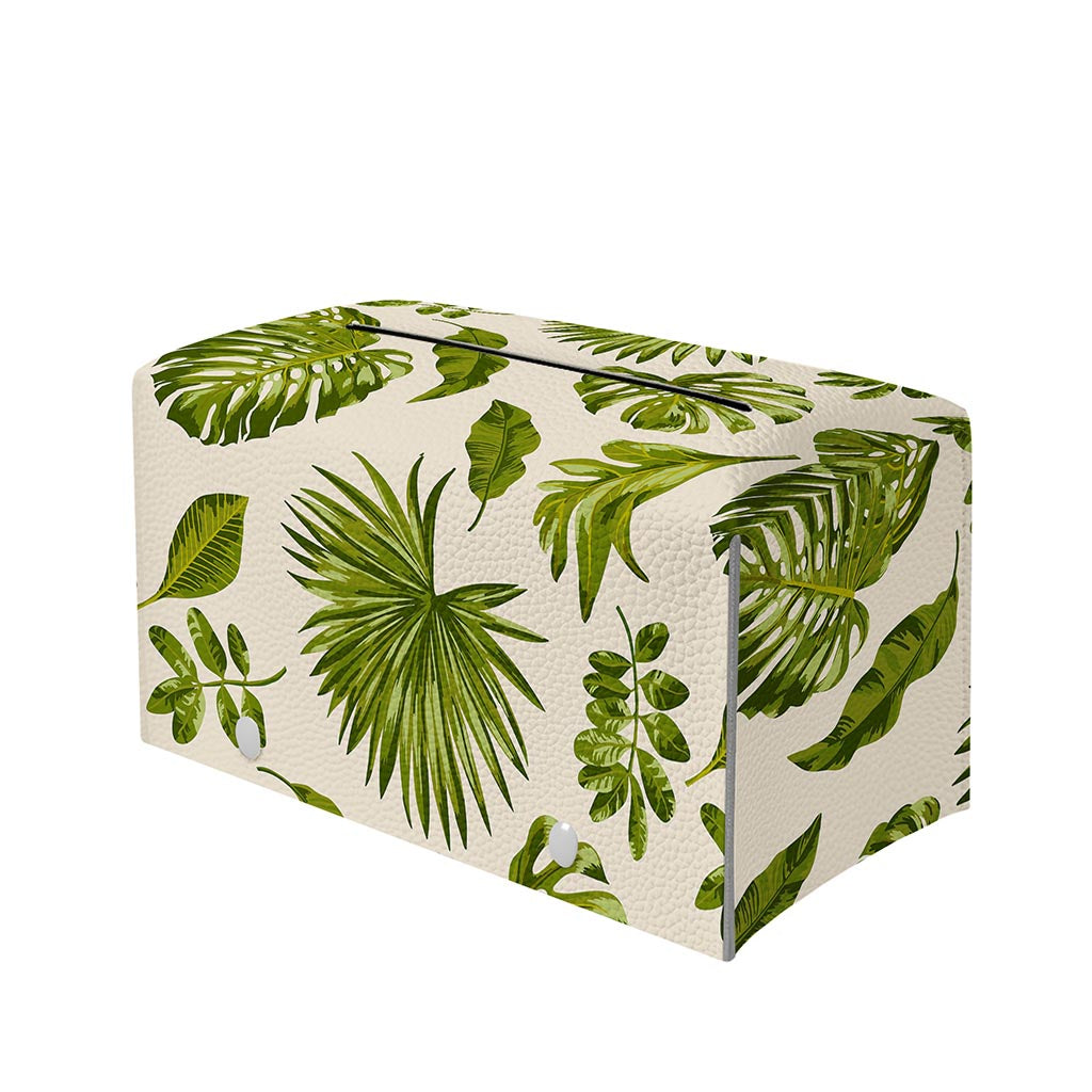 Light Tropical Leaf Pattern Print Leather Tissue Box Cover