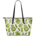 Light Tropical Leaf Pattern Print Leather Tote Bag With Zipper