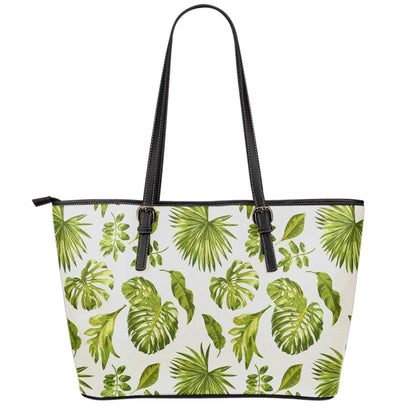 Light Tropical Leaf Pattern Print Leather Tote Bag