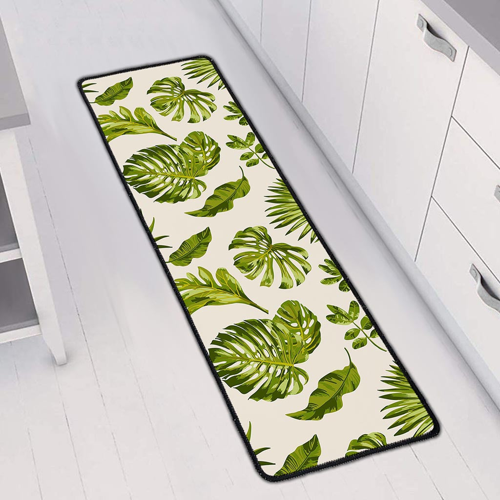 Light Tropical Leaf Pattern Print Long Kitchen Mat
