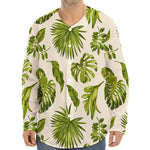 Light Tropical Leaf Pattern Print Long Sleeve Baseball Jersey
