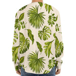 Light Tropical Leaf Pattern Print Long Sleeve Baseball Jersey