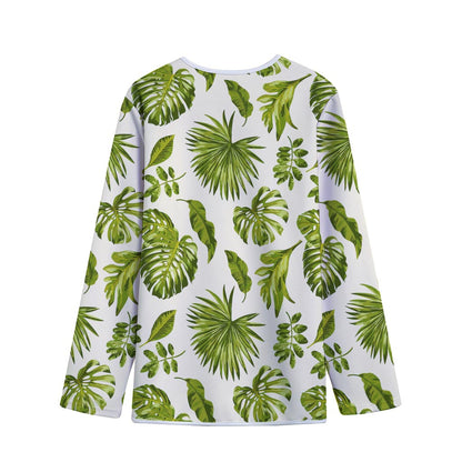 Light Tropical Leaf Pattern Print Long Sleeve Short Coat