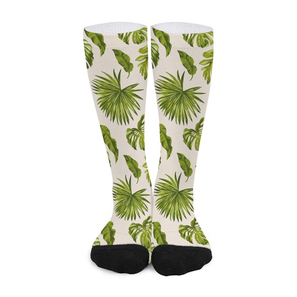 Light Tropical Leaf Pattern Print Long Socks