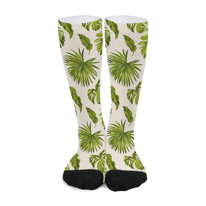 Light Tropical Leaf Pattern Print Long Socks