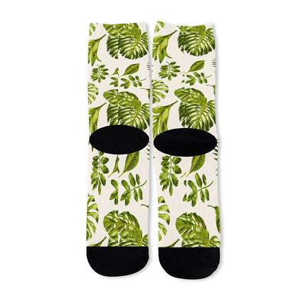 Light Tropical Leaf Pattern Print Long Socks
