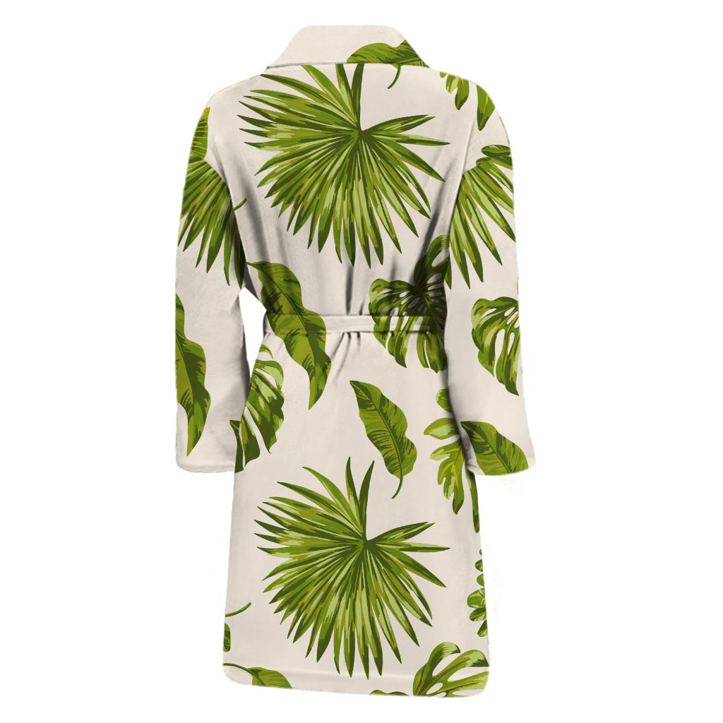 Light Tropical Leaf Pattern Print Men's Bathrobe