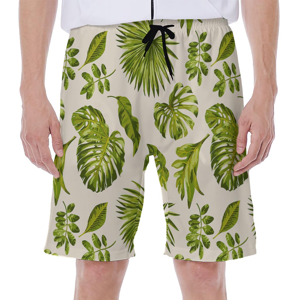 Light Tropical Leaf Pattern Print Men's Beach Shorts