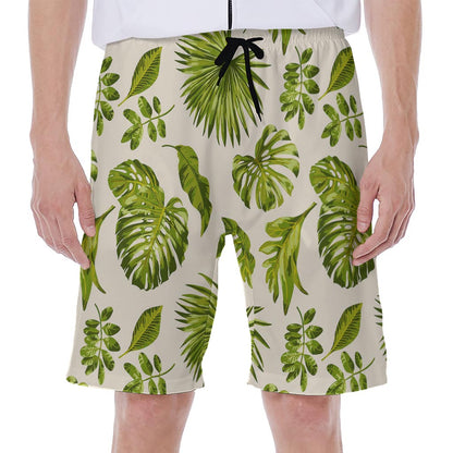 Light Tropical Leaf Pattern Print Men's Beach Shorts