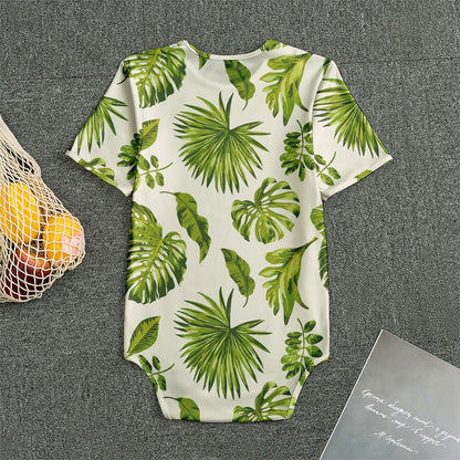 Light Tropical Leaf Pattern Print Men's Bodysuit