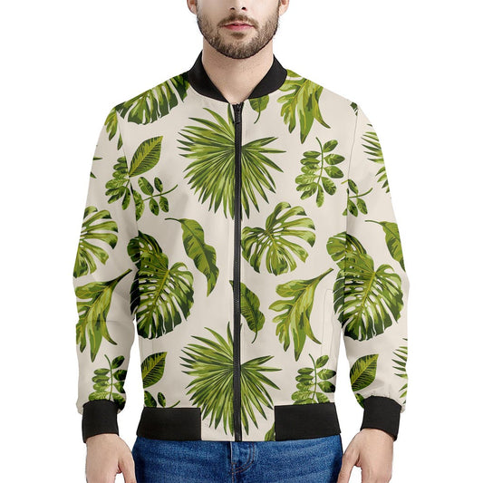Light Tropical Leaf Pattern Print Men's Bomber Jacket