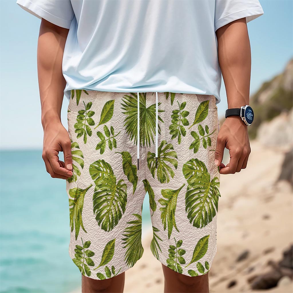 Light Tropical Leaf Pattern Print Men's Cargo Shorts