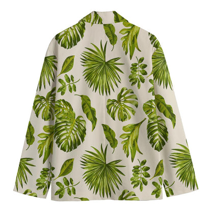 Light Tropical Leaf Pattern Print Men's Cotton Blazer