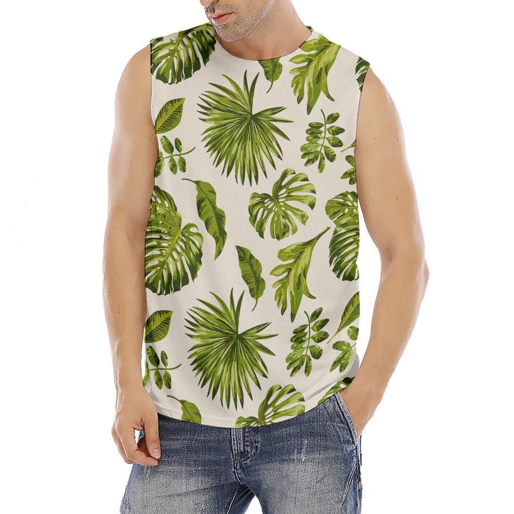 Light Tropical Leaf Pattern Print Men's Fitness Tank Top