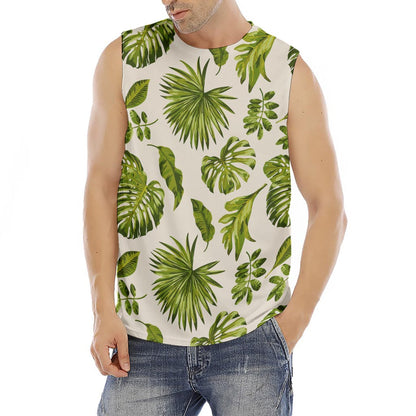 Light Tropical Leaf Pattern Print Men's Fitness Tank Top