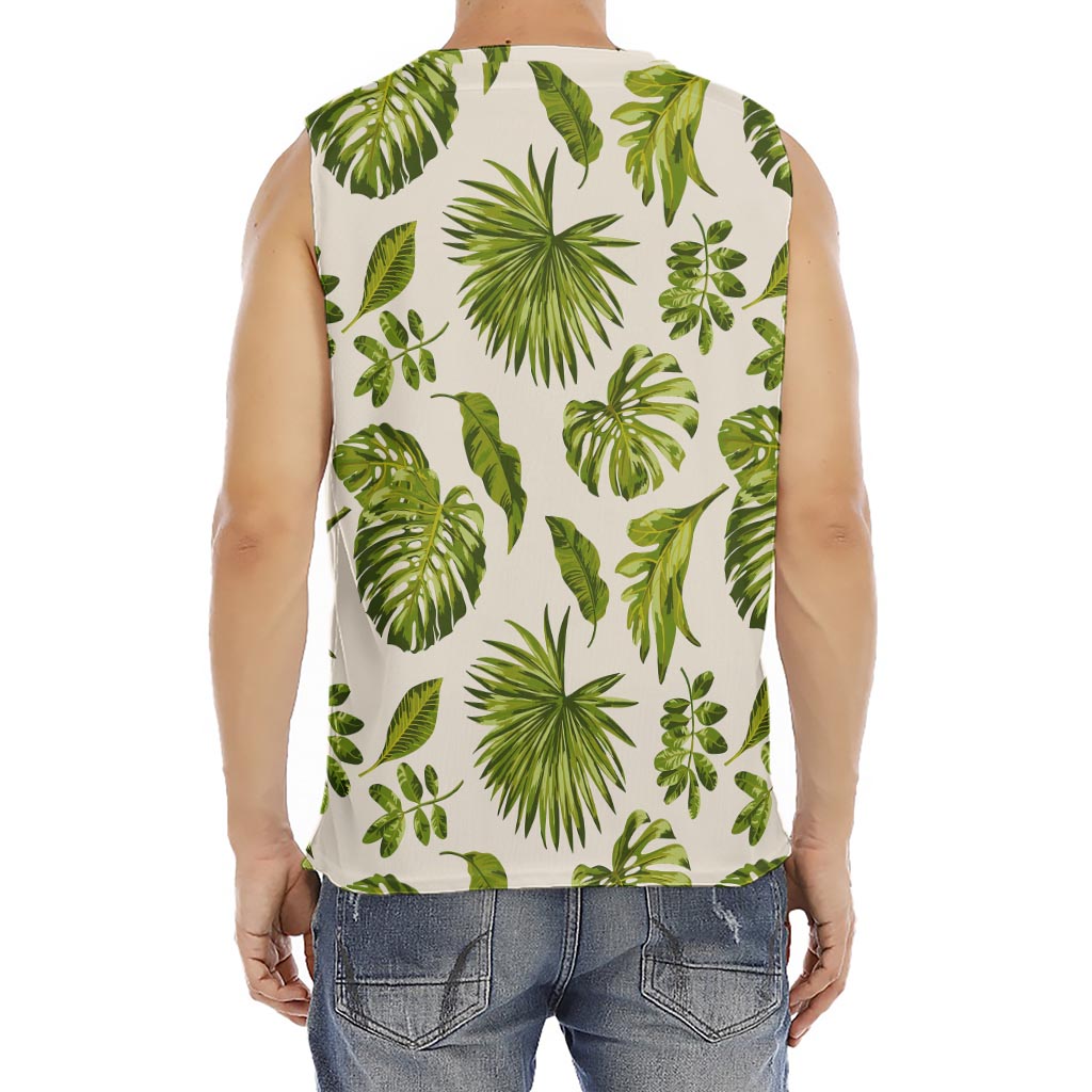Light Tropical Leaf Pattern Print Men's Fitness Tank Top
