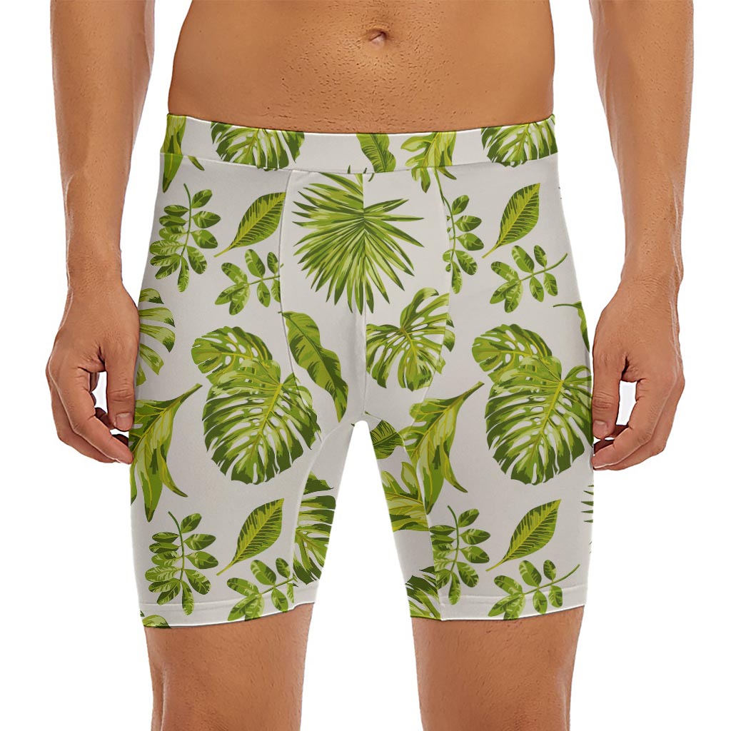 Light Tropical Leaf Pattern Print Men's Long Boxer Briefs