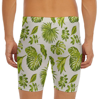 Light Tropical Leaf Pattern Print Men's Long Boxer Briefs