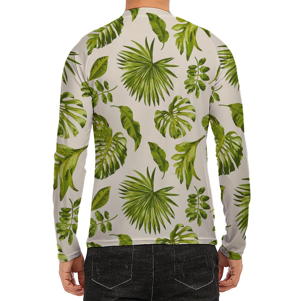 Light Tropical Leaf Pattern Print Men's Long Sleeve Rash Guard