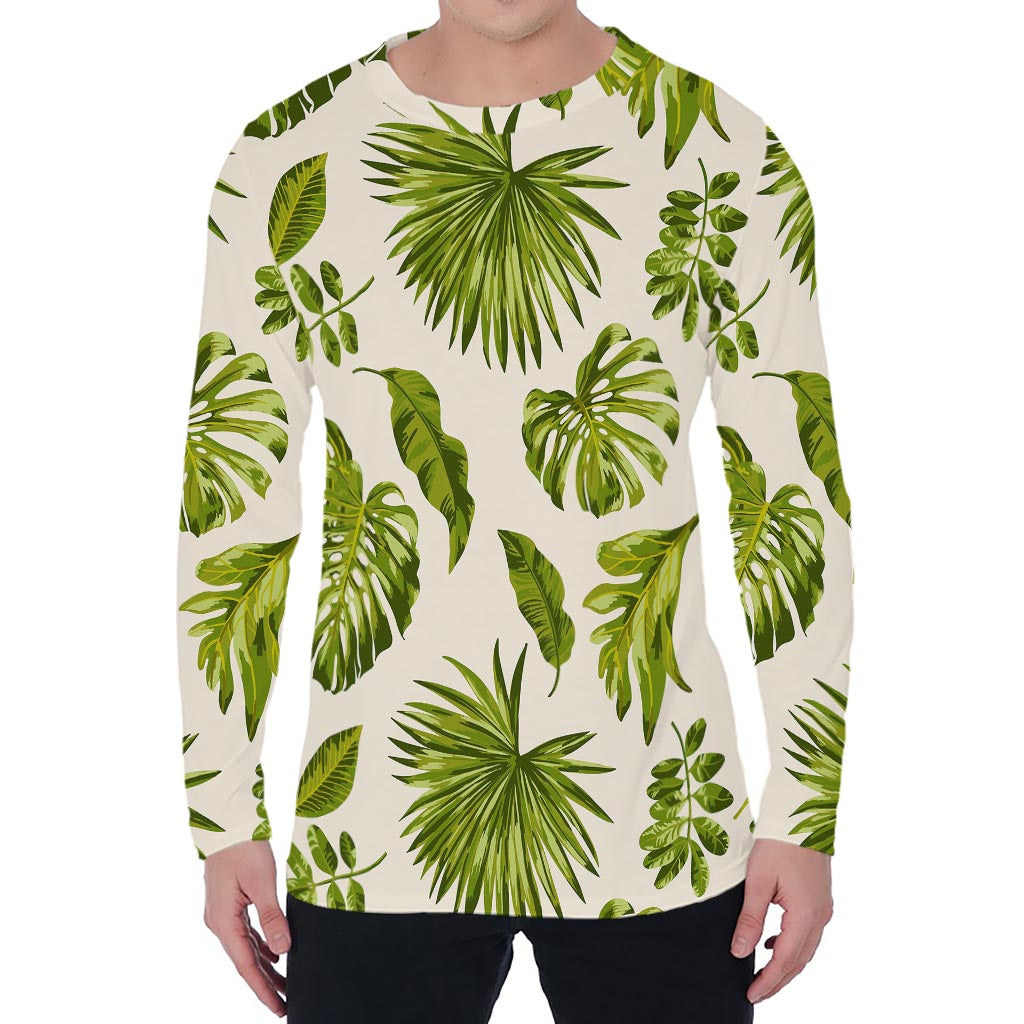 Light Tropical Leaf Pattern Print Men's Long Sleeve T-Shirt