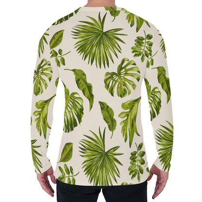 Light Tropical Leaf Pattern Print Men's Long Sleeve T-Shirt