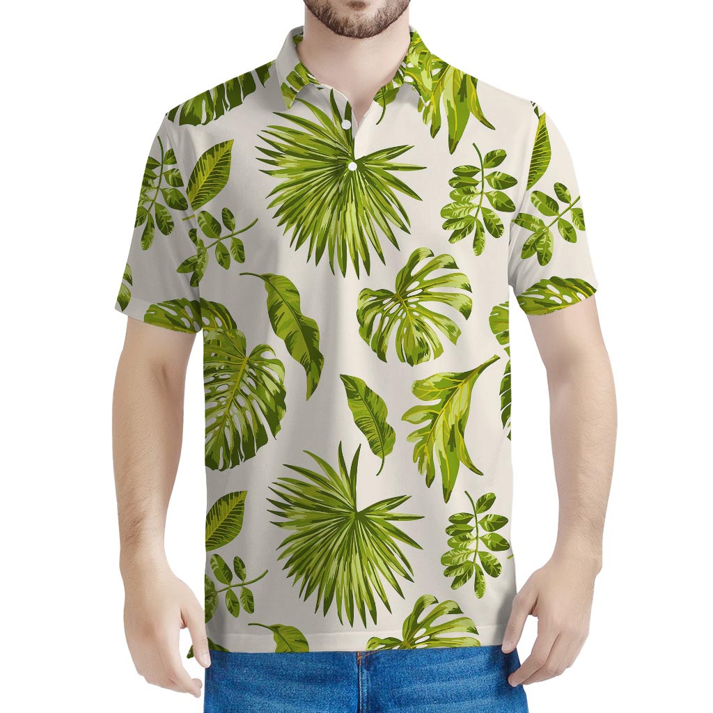 Light Tropical Leaf Pattern Print Men's Polo Shirt