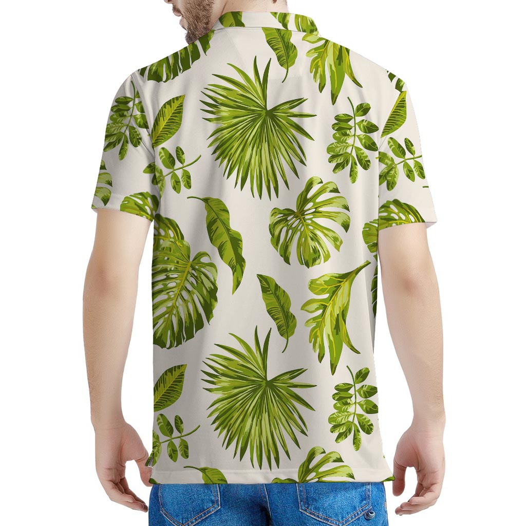 Light Tropical Leaf Pattern Print Men's Polo Shirt