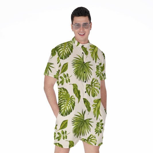 Light Tropical Leaf Pattern Print Men's Rompers