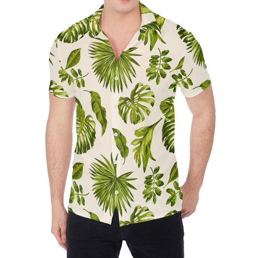 Light Tropical Leaf Pattern Print Men's Shirt