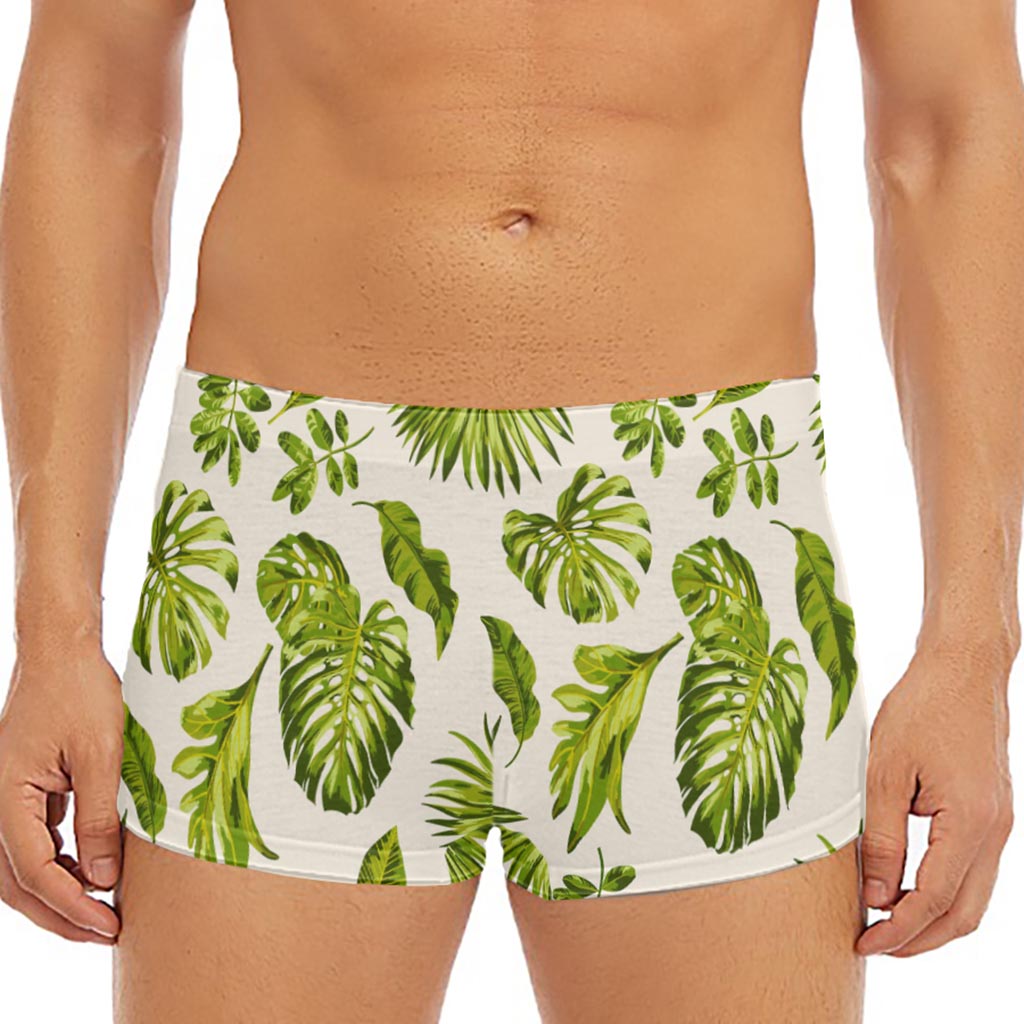 Light Tropical Leaf Pattern Print Men's Short Boxer Briefs