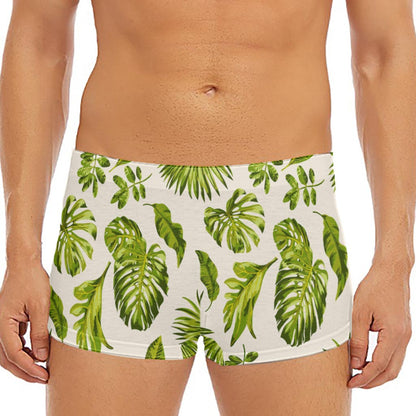 Light Tropical Leaf Pattern Print Men's Short Boxer Briefs