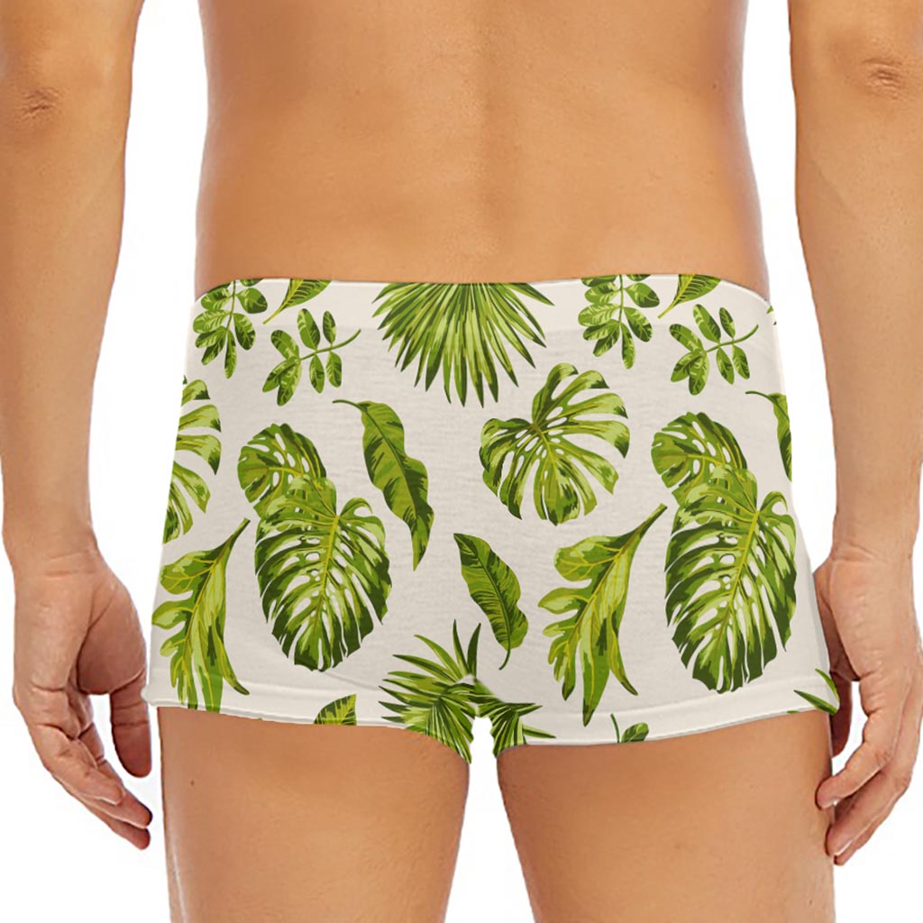 Light Tropical Leaf Pattern Print Men's Short Boxer Briefs