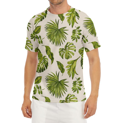 Light Tropical Leaf Pattern Print Men's Short Sleeve Rash Guard