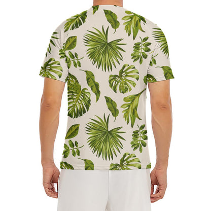 Light Tropical Leaf Pattern Print Men's Short Sleeve Rash Guard