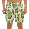 Light Tropical Leaf Pattern Print Men's Split Running Shorts