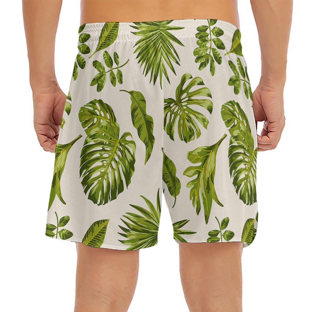 Light Tropical Leaf Pattern Print Men's Split Running Shorts