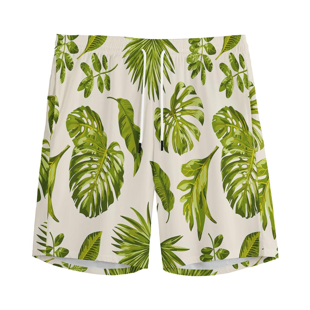 Light Tropical Leaf Pattern Print Men's Sports Shorts
