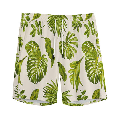 Light Tropical Leaf Pattern Print Men's Sports Shorts