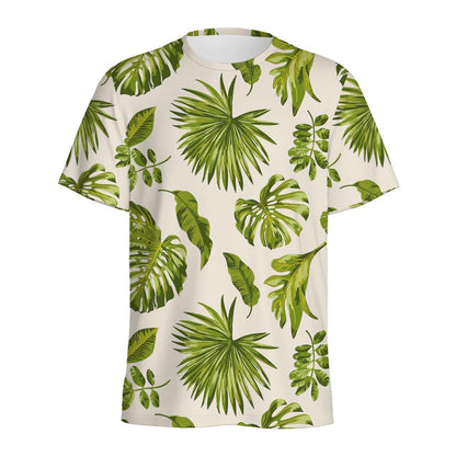 Light Tropical Leaf Pattern Print Men's Sports T-Shirt