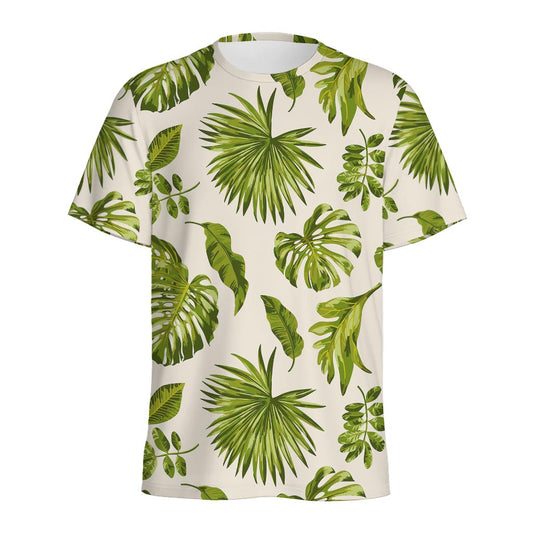 Light Tropical Leaf Pattern Print Men's Sports T-Shirt