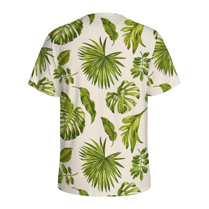 Light Tropical Leaf Pattern Print Men's Sports T-Shirt
