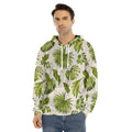 Light Tropical Leaf Pattern Print Men's Velvet Pullover Hoodie