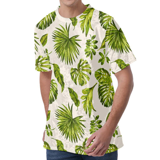 Light Tropical Leaf Pattern Print Men's Velvet T-Shirt