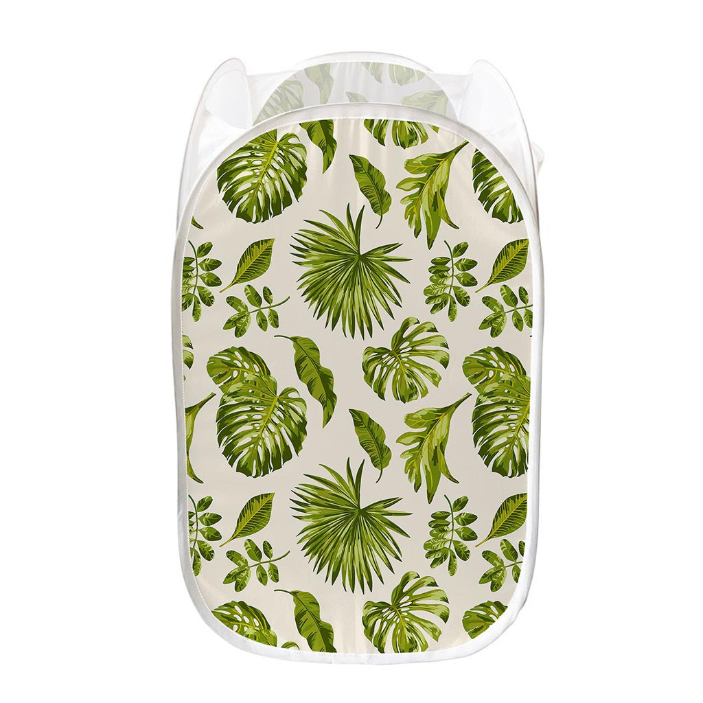 Light Tropical Leaf Pattern Print Mesh Laundry Hamper