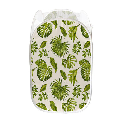 Light Tropical Leaf Pattern Print Mesh Laundry Hamper