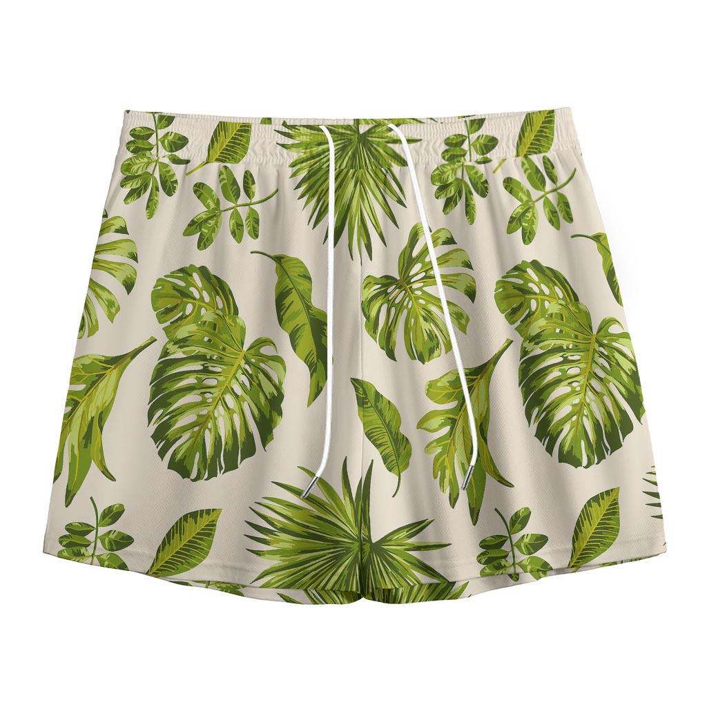 Light Tropical Leaf Pattern Print Mesh Shorts