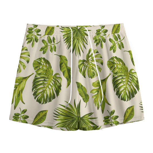Light Tropical Leaf Pattern Print Mesh Shorts