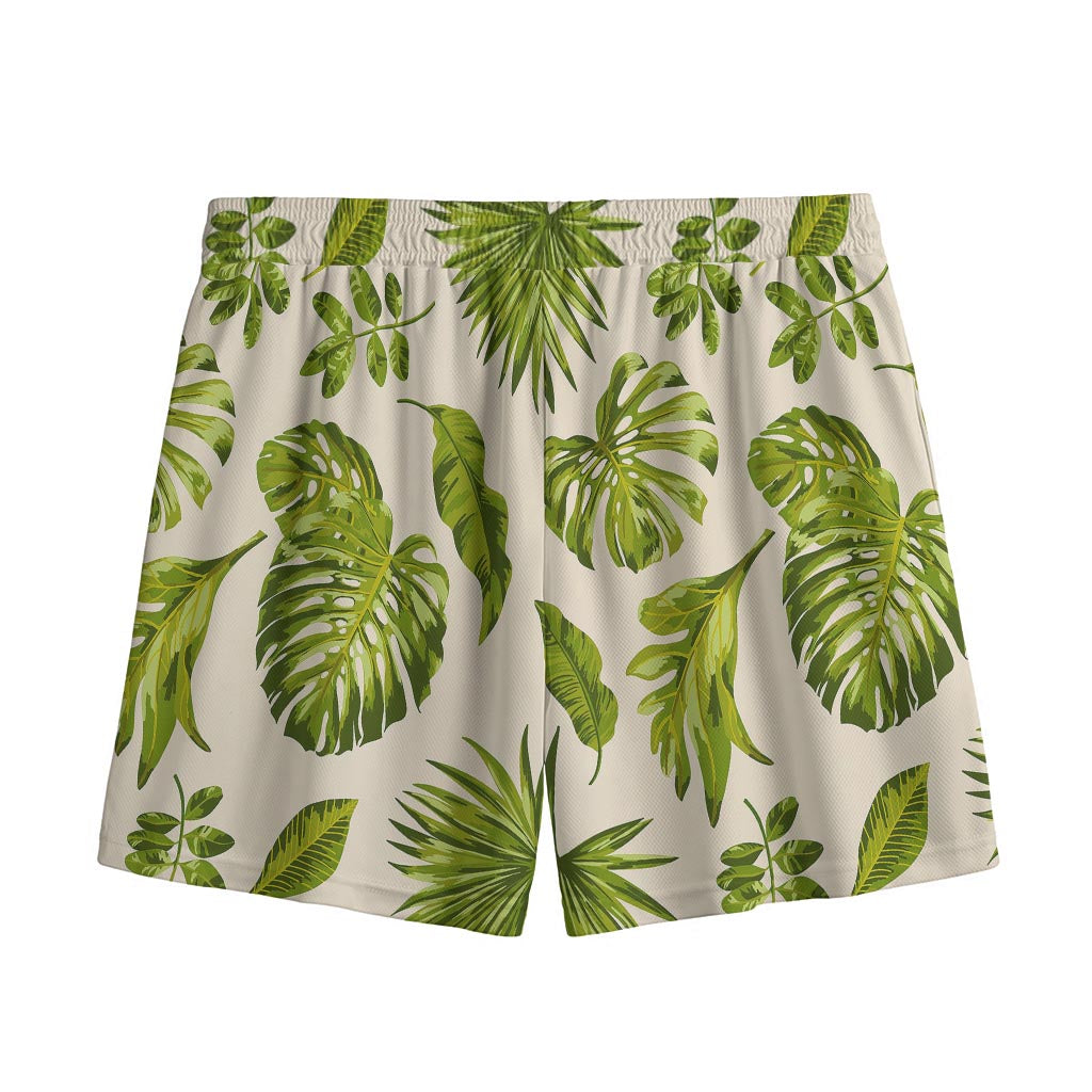 Light Tropical Leaf Pattern Print Mesh Shorts